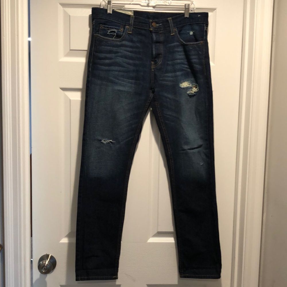 Hollister mens distressed jeans size 32 x 30 with button fly.